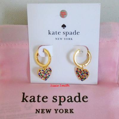 Kate Spade Jewelry | Kate Spade "Yours Truly" Rainbow Pave Heart Drop Earrings | Color: Gold | Size: 0.43" W - Total Drop Length 0.92"