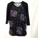 Lularoe Tops | Lularoe Black Floral 3/4 Sleeve Baseball Raglan Sleeve T-Shirt Size Xl | Color: Black | Size: Xl