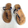 Michael Kors Shoes | Michael Kors Blue Jelly Strap T-Strap Thong Slide Sandals With Gold Emblem | Color: Blue/Gold | Size: 7