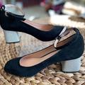 J. Crew Shoes | J.Crew Black Suede W/Glitter Heels And Sole. 7.5 Ankle Strap, Block Heel Ret$300 | Color: Black | Size: 7.5