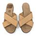 Nine West Shoes | Nine West Womens 8.5 Faux Leather Slip On Slides Criss Cross Sandals Flats Tan | Color: Tan | Size: 8.5