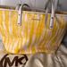 Michael Kors Bags | Michael Kors Tote Size Bag Yellow White Leather With Dust Bag Unique | Color: White/Yellow | Size: Os