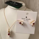 Kate Spade Jewelry | Kate Spade Pastry Shop Cake Slice Pendant Necklace & Stud Earrings Set | Color: Gold/White | Size: Os