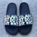 Nike Shoes | Nike Benassi Slides Just Do It Blacks Whites Swoosh | Color: Black/White | Size: Various