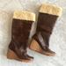 Michael Kors Shoes | Michael Kors Brown Leather Sherpa Faux Fur Wedge Pull On Boots Size 6 | Color: Brown | Size: 6