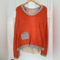 Anthropologie Sweaters | Anthropologie Yellow Bird Sweater Orange Gray With Lace Underlay Sz Xs | Color: Gray/Orange | Size: Xs