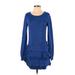 BCBGMAXAZRIA Cocktail Dress - DropWaist Scoop Neck Long sleeves: Blue Solid Dresses - Women's Size Small