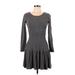 Apt. 9 Casual Dress - DropWaist Scoop Neck Long sleeves: Gray Print Dresses - Women's Size Large