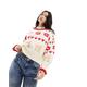 Neon Rose teddy intarsia roll neck jumper in beige-White