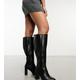 Yours Wide Fit heeled calf boots in black