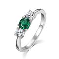 Ladies Solid Sterling 925 Silver 3 stone White Sapphire & Emerald Eternity Ring (L)