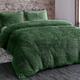 YORKSHIRE HOMEWARE Long Fluffy Teddy Duvet Cover Sets,Pillow Case Hug And Snug Fleece Faux Fur Easy Quilt Bedding (Green, King)