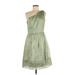 After Six Casual Dress - A-Line One Shoulder Sleeveless: Green Solid Dresses - Women's Size 8