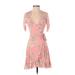 Sanctuary Casual Dress - A-Line Plunge 3/4 sleeves: Pink Floral Dresses - New - Women's Size 2X-Small