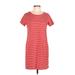 Merona Casual Dress - Shift Scoop Neck Short sleeves: Red Print Dresses - Women's Size Large