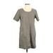 Purejill Casual Dress - Shift Scoop Neck Short sleeves: Gray Print Dresses - Women's Size Small Petite