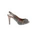 Bettye Muller Heels: Pumps Stiletto Cocktail Brown Print Shoes - Women's Size 37 - Peep Toe