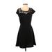 Charming Charlie Casual Dress - A-Line Scoop Neck Short sleeves: Black Print Dresses - Women's Size Small