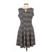 Haani Casual Dress - A-Line Keyhole Sleeveless: Gray Chevron/Herringbone Dresses - Women's Size Large Petite