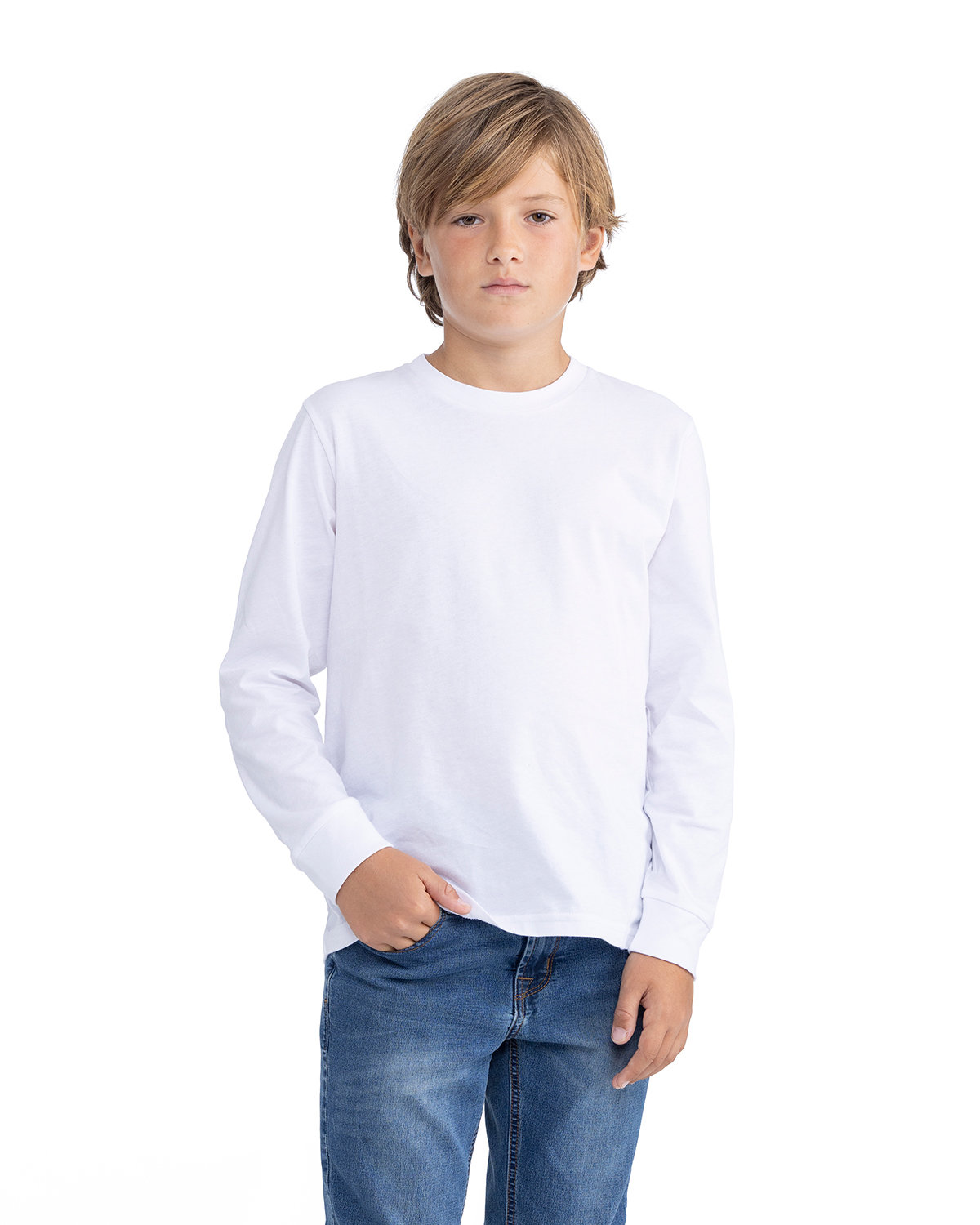 Next Level 3311NL Youth Cotton Long Sleeve T-Shirt in White size Medium | combed ringspun cotton fine jersey 3311