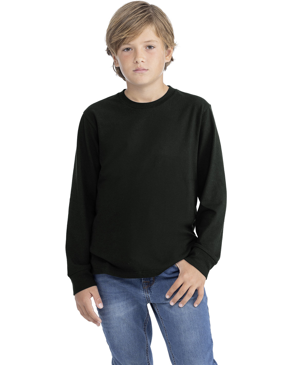 Next Level 3311NL Youth Cotton Long Sleeve T-Shirt in Black size XL | combed ringspun cotton fine jersey 3311