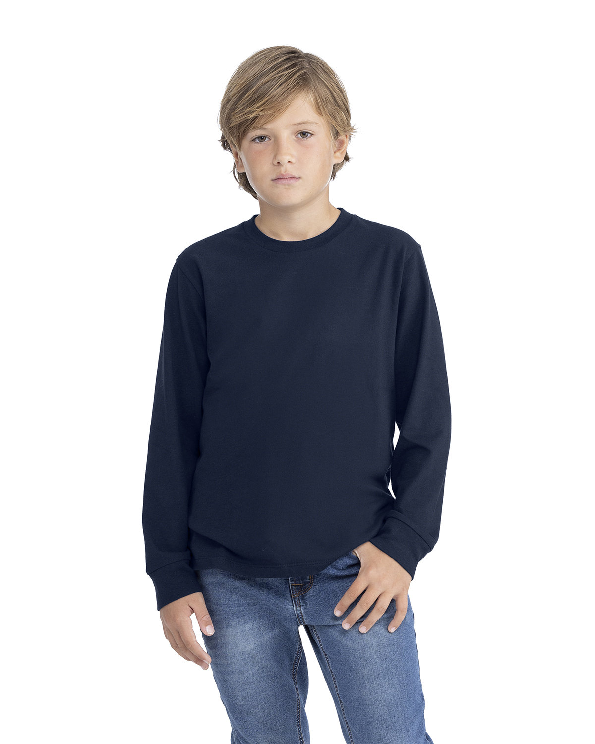 Next Level 3311NL Youth Cotton Long Sleeve T-Shirt in Midnight Navy Blue size Medium | combed ringspun cotton fine jersey 3311