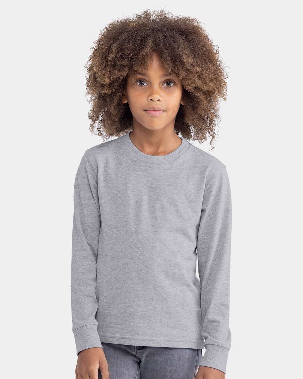 Next Level 3311NL Youth Cotton Long Sleeve T-Shirt in Heather Grey size Small | combed ringspun cotton fine jersey 3311