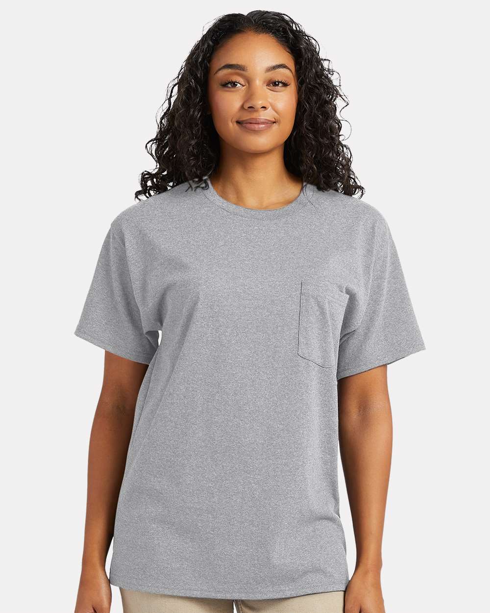 Hanes 5290P Essential Pocket T-Shirt in Light Steel size Large | Cotton