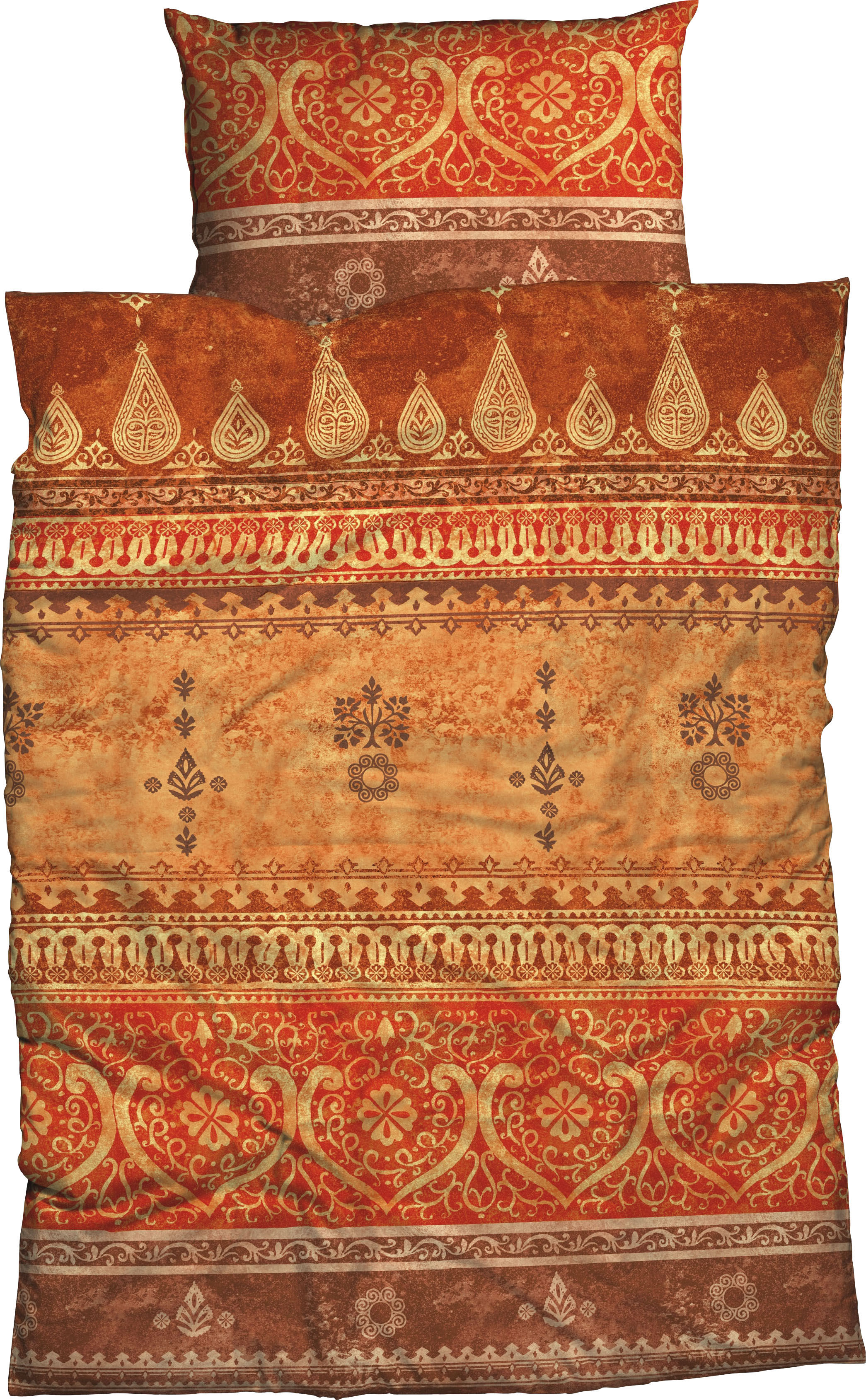 Bettwäsche CASATEX "Indi", orange (terra), B/L: 200cm x 200cm, 1 Stk., 2 Stk., Biber, B/L: 80cm x 80cm & 80cm x 80cm, 3 Stk., Biber, Obermaterial: 100% Baumwolle, Bettwäsche, romantisch, orientalisch, weich und gemütlich Image