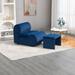 Velvet Accent Chair Sofa with Matching Ottoman Curved Lazy Chair Sofa Modern Desk Chairs Sofa Reading Side Chair, Navy