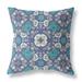 16" X 16" Blue And White Broadcloth Floral Throw Pillow