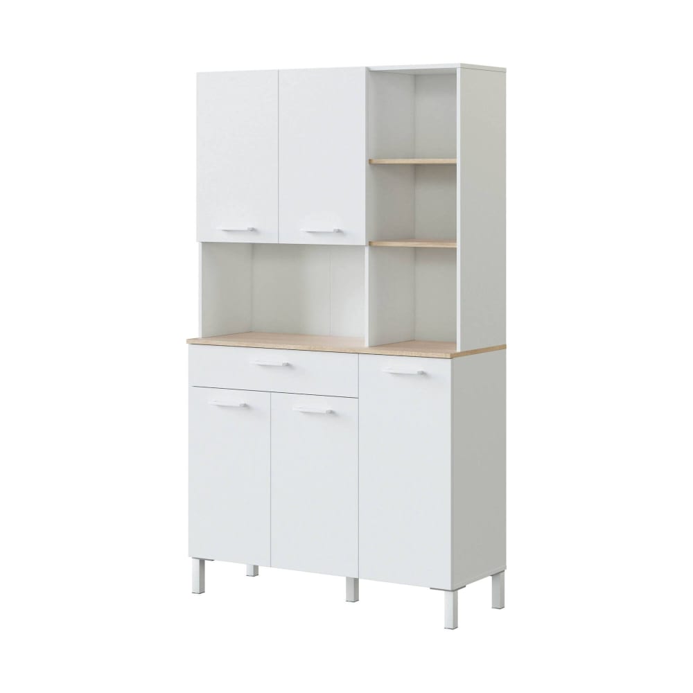 Grande armoire polyvalente effet bois beige, blanc 180x40 cm