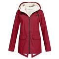 WNG Women Solid Plush Thickening Jacket Outdoor Plus Size Hooded Raincoat Windproof