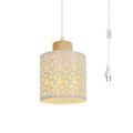FSLiving Pendant Light with 15ft Plug in Dimmer Switch White Cord E26 Wooden Base Modern White Petal Pattern Shade Hanging Lamp for Dining Table Corner Customizable (Bulb Sold Separately) - 1 Light