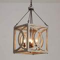 HBBOOMLIFE Farmhouse 4-Light Wood Chandelier Rustic Kitchen Pendant Light Fixture Square Wooden Chandeliers Ceiling Hanging Lighting for Dining Room Island Foyer Entryway Hallway Bedro