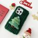 Feishell Fluffy Phone Case for iPhone 14 Warm Christmas Tree & Hat Fur Cover TPU Soft Phone Shell Protective Case Anti-Shock Shockproof Protection Case for Winter Green