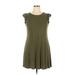 Old Navy Casual Dress - A-Line Crew Neck Short sleeves: Green Solid Dresses - Women's Size Large Petite