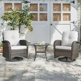 PARKWELL 3-Piece Outdoor Swivel Gliders with Thick Cushions and Side Table Rattan Wicker Bistro Furniture Set Brown Wicker Beige Cushion