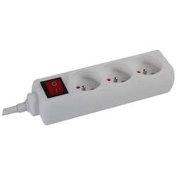 Perel Steckdosenleiste mit Schalter, 3 Steckdosen Typ E, Kabel 1.5 m, 3G1.5, Innenbereich, Weiß Image
