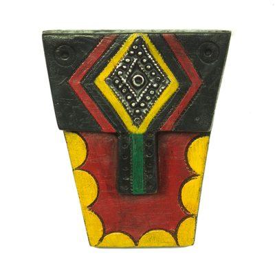 Geometric Personage,'Geometric African Wood and Aluminum Mask from Ghana'