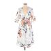 Casual Dress - A-Line V-Neck 3/4 sleeves: White Floral Dresses - Women's Size Small