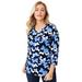 Plus Size Women's Stretch Cotton V-Neck Tee by Jessica London in Navy Layered Butterfly (Size 22/24) 3/4 Sleeve T-Shirt