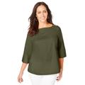 Plus Size Women's Stretch Poplin Button Boatneck Tunic by Jessica London in Dark Olive Green (Size 26 W)