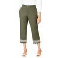 Plus Size Women's Stretch Poplin Classic Cropped Straight Leg Pant by Jessica London in Dark Olive Green Medallion Embroidery (Size 12)