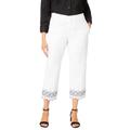 Plus Size Women's Stretch Poplin Classic Cropped Straight Leg Pant by Jessica London in White Medallion Embroidery (Size 16)