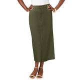 Plus Size Women's True Fit Stretch Denim Midi Skirt by Jessica London in Dark Olive Green (Size 24 W)