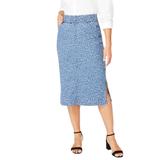 Plus Size Women's Comfort Waist Stretch Denim Midi Skirt by Jessica London in White Animal (Size 18) Elastic Waist Stretch Denim