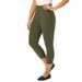 Plus Size Women's Stretch Cotton Cuff-Button Capri Legging by Jessica London in Dark Olive Green (Size M)