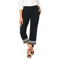 Plus Size Women's Stretch Poplin Classic Cropped Straight Leg Pant by Jessica London in Black Medallion Embroidery (Size 24)