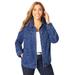 Plus Size Women's Classic Cotton Denim Jacket by Jessica London in Medium Stonewash Zebra (Size 34) 100% Cotton Jean Jacket